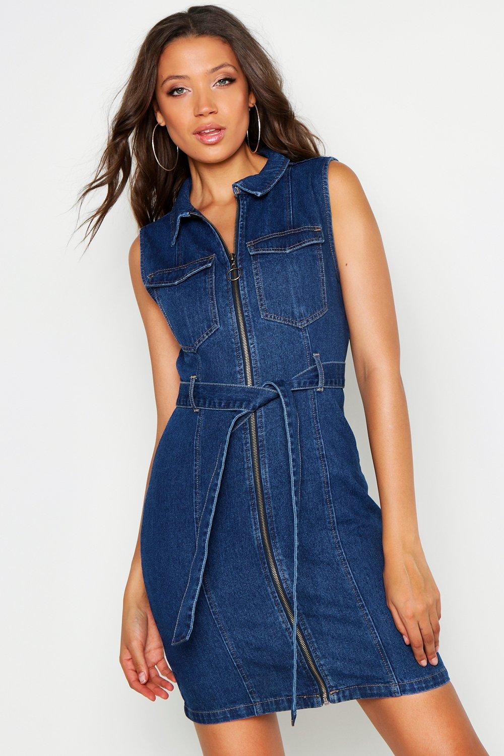 Grande Robe en jean nouee a la taille sans manches